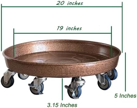 Rolling Planter Caddy(570lbs Capacity), Heavy Duty Metal Plant Stand with Brake Wheels Plant Dolly Mover Plant Pot Tray Saucer for Indoor Outdoor 20Inches Copper