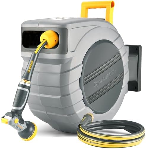 GLAHODEN 5/8 in x 65 ft Retractable Garden Hose Reel with Automatic Rewind