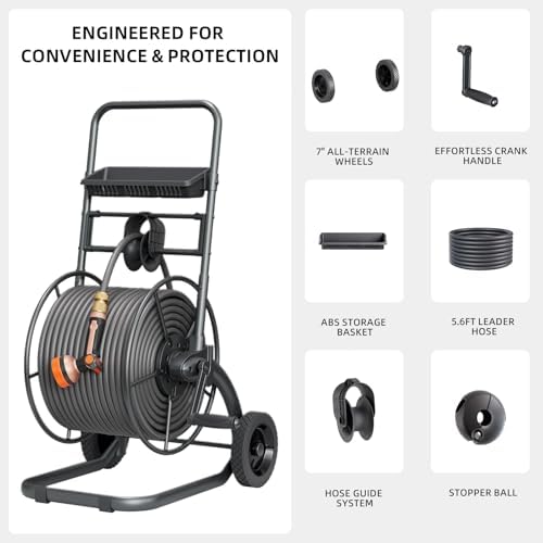 Upgraded Hose Reel Cart with Wheels Holds up to 230ft of 1/2” Hose