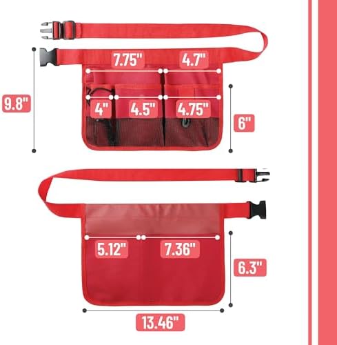 UNCO- Adjustable Gardening Belt, Red, 7 Pockets, Wear, Cut and Water Resistant, Garden Tool Belt Pouch, Waist Apron with Pockets