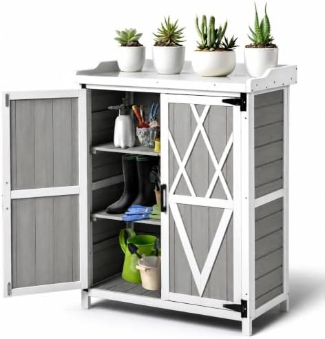 Outdoor Potting Bench with Storage, 37" Wooden Garden Workstation