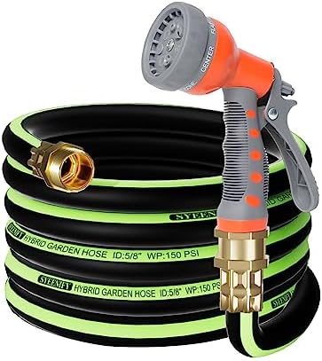 Kink Free Garden Hose 25ft 5/8", Heavy Duty Hybrid Water Hose, Ultra Durable Flexible Rubber Hose with Sprayer Nozzle,Leakproof Yard Outdoor Hose with Brass Solid Connector