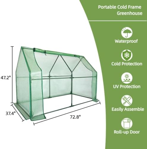 Portable Cold Frame Greenhouse with Green PE Cover - 6 x 3 x 4ft