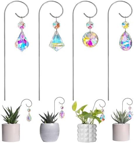 Set 4 Small Trellis With Crystal Prisms Suncatchers For Plant Decorations