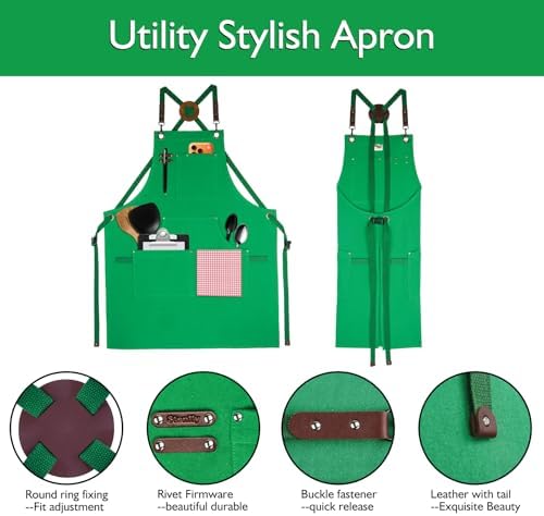 5 Pack Kitchen Apron, Work Apron, Canvas Apron, Green