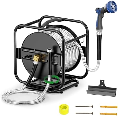 SPECILITE Garden Hose Reel With 100Ft Metal Water Pipe