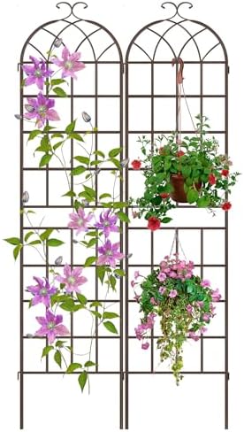 82.7 x 40in Rustic Iron Arch Decoration Garden Trellis with Metal Coating – Perfect for Supporting Climbing Plants Outdoor, Roses, Vines, Flowers, and Vegetables, Brown