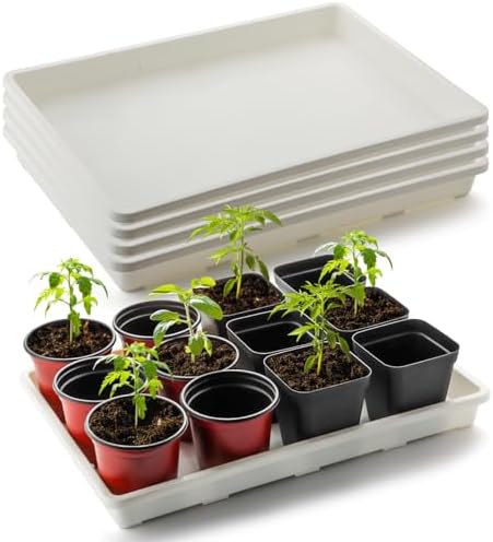 RooTrimmer 5 Pack Nursery Pot Tray, Carrying and Holding Plant Tray for Pot 24 Cell Carrying Holder Drainage Watering Plant Tray (White)