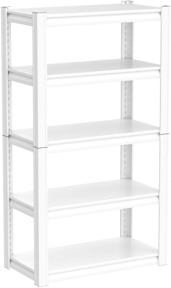 Raybee 72''H Garage Shelving Heavy Duty Storage Shelves Load 2010LBS Adjustable 5 Tier Metal Shelving White Garage Sheves Pantry Shelf for Kitchen Closet 72''H*31.7''W*16.3''D, 4 Pack