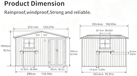 10x8 FT Outdoor Storage Shed with 2 Openable Windows, Wood-Grain Metal Garden Shed with Flower Racks & Baskets, Outside Tool Shed with Lockable Doors, Waterproof Storage Building for Backyard, Cedar