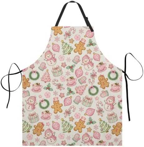 Christmas Aprons Pink Gingerbread Man Kitchen Apron with 2 Pockets