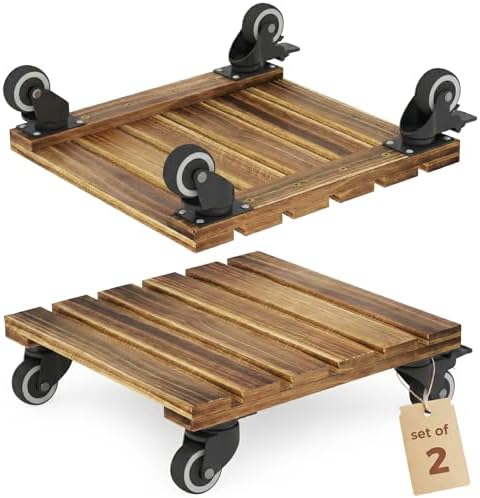 Bamworld Plant Caddy 14 Inch Heavy Duty Wood Dolly 2 Pack