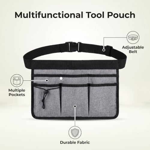 Garden Tool Gardening Belt, Multi-Pocket Waist Tool Apron with Drawstring Pouch, Snap Pocket and Extra Large Back Storage Pocket, Adjustable Work Belt for Gardening Carpenter Construction