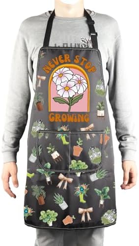 MBMSO Plant Themed Apron with Pockets Never Stop Growing Gifts for Plant Lover Garden Planting Apron for Gardener Lady Gifts
