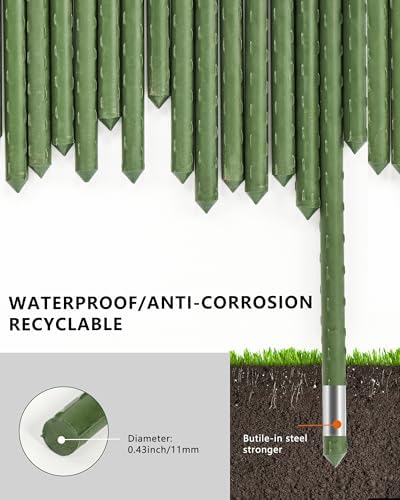4ft Garden Stakes, Plastic Coated Steel Plant Stakes for Climbing Plants 25pcs
