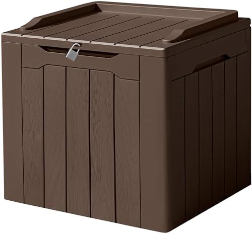 Devoko 31 Gallon Waterproof Outdoor Storage Box Resin Deck Box Lockable and UV Resistant for Patio Furniture,Garden Tools (Brown)