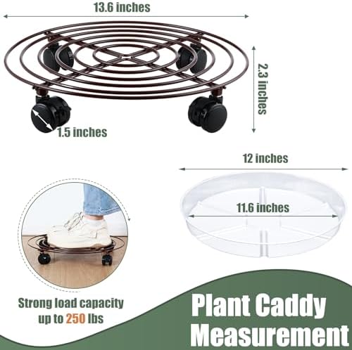 6 Packs Large Metal Plant Caddy with Wheels 13.6" Rolling Plant Stands Heavy-duty Wrought Iron Plant Roller Base Pot Movers Plant Saucer on Wheels Bronze