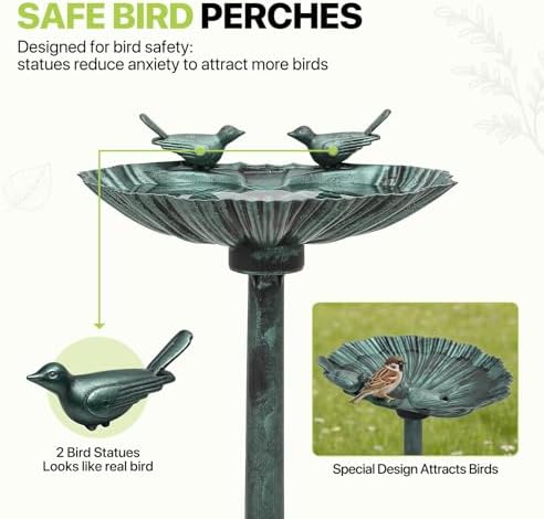 Magshion 31.5" Bird Bath with Solar Fountain for Outside, Green