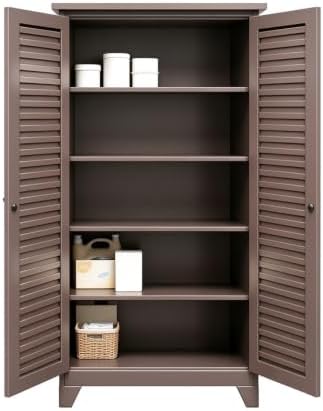 Outdoor Storage Shed with Lockable Doors, Large Tool Storage Shed, Brown