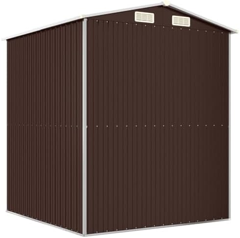 Gecheer Dark Brown Galvanized Steel Garden Shed 192x191x223cm, Outdoor Storage House with Sliding Door & Vent for Lawn Mower, Pool Equipment, Tools, Spacious Metal Utility Shed