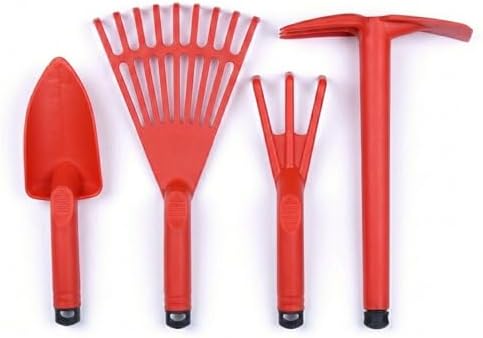 Mintra Garden Tool Set, 4-Piece Heavy Duty Gardening Tools, Includes Cultivator, Trowel, Shovel & Rake, Durable Poly Material & Non-Slip Handle, Planting, Potting, Yard Work, Landscaping – Red