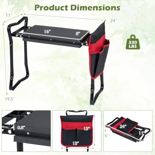 Foldable Garden Kneeler and Seat with Wide Soft Foam Pad, Black