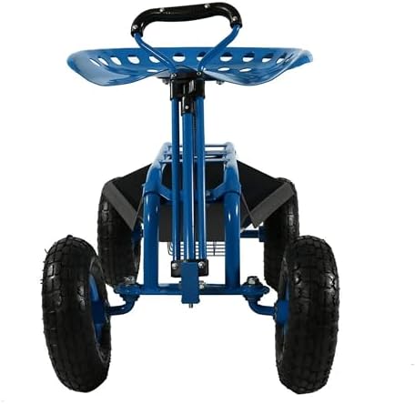 Sunnydaze Garden Seat with Wheels and Adjustable Handle, Blue