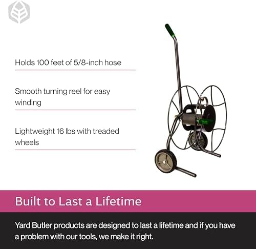 Yard Butler IHTC-1 Compact Garden Hose Truck, 100 ft - Backyard Hose Reel Cart for Convenient Storage - Lawn Care Essential - Tangle & Kink-Free - Rust-Resistant - Leakproof - Easy to Use