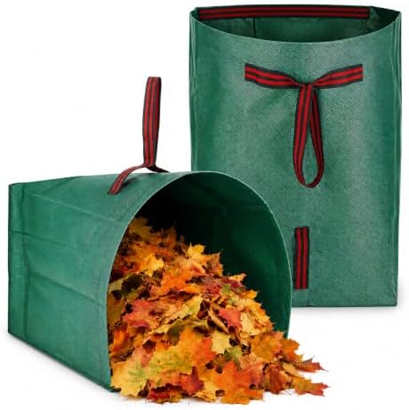 2 Pack 53 Gallon Reusable Yard Waste Bags, Dustpan-Type Leaf Collector Bag, Collapsible Heavy Duty Leaf Bags, Standable Garden Waste Bags for Collecting Leaves, Lawn Grass, Clippings and Branches