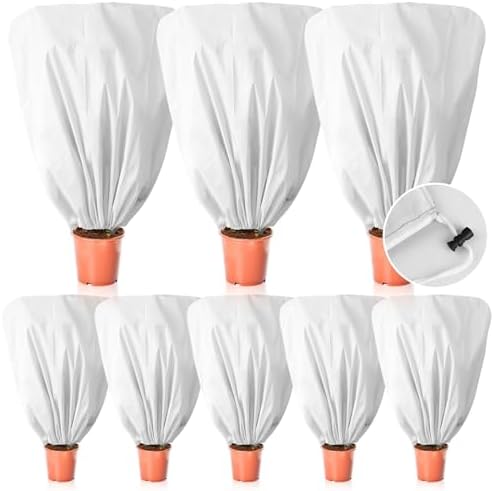 8 Pcs Plant Covers Frost Protection Bag 47"X31.5" Winter Reusable Plants Jacket with Drawstring Shrub Protection Wraps Bags Frost Blanket for Winter Outdoor Garden Plants