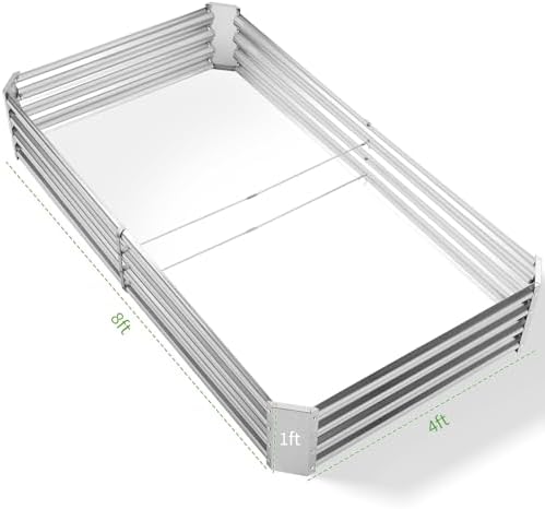 Land Guard 3 Pack 8×4×1ft Galvanized Metal Raised Garden Bed, Metal Planter Kit Box Outdoor for Deep-Rooted Vegetables, Flowers, Green and Herbs, Silver