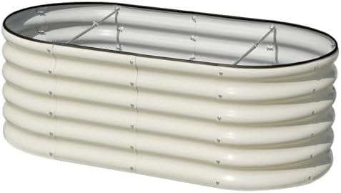 4x2x1.5ft Raised Garden Bed Outdoor, 17" Tall Galvanized Metal Planter Box, Oval Raised Garden Bed Kit for Planting Vegetables Plants Fruits, Beige White