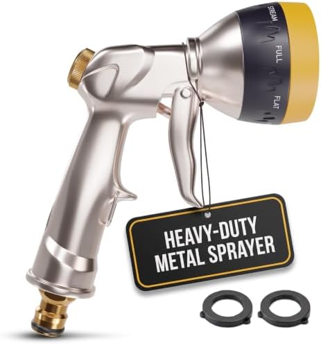 Metal Garden Heavy Duty Hose Nozzle, 8 Spray Patterns, Lock Clip