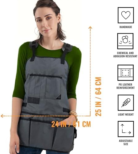 Tool Apron, Magnetic Bits Holder, Cross-Back,18 Pockets, Gray