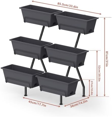 ETELI Vertical Raised Garden Bed 3 Tier Garden Planter Indoor Outdoor Herb Planter with 6 Removable Boxes Standing Garden Planter with Drainage Holes Elevated Raised Bed for Patio Balcony Porch, Grey