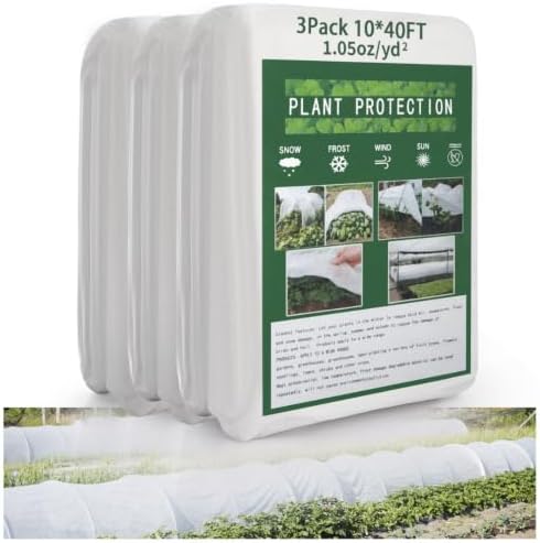 3-Pack 10Ftx40Ft Frost Cloth Plant Covers Freeze Protection 1.05oz Reusable