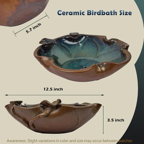 Ceramic Bird Bath and Feeder, Heavy Duty 12.5-In Ground Ceramic Birdbath