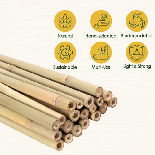 Bamboo Stakes 4ft, Thicker Plant Stakes with Garden Twine,20 Pack