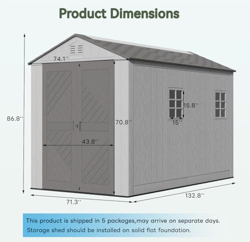 KINYING 6x11 FT Outdoor Storage Shed with Floor,Resin Outdoor Garden Tool Shed with Windows,Lockable Weather Resistant Large Plastic Shed for Bike Storage,Lawn Mower,Pool Supplies