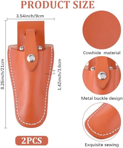 2PCS Genuine Leather Garden Pruner Sheath Orange Cowhide Pliers Tool Holster Pouch for Belt Protective Scissor Pockets Pruning Shears Cover Pruner Holder Case Scabbard for Gardening Pruning