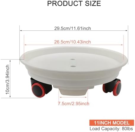 2pcs Plant Caddy with Wheels, 11.6" Plant Stand Heavy Duty Plant Dolly with Water Container Loading Capacity 80 lbs, White