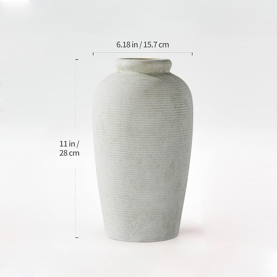 Decorative Ceramic Rustic vase,Tall vase for Minimalist Decoration,11" Large Vintage Vase for Home Decor,Centerpiece,Living Room,Enterway,White