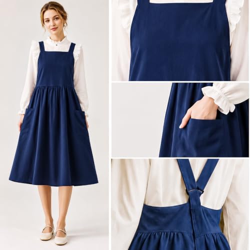 Cotton Linen Apron Cross Back Apron for Women with Pockets Pinafore Dress