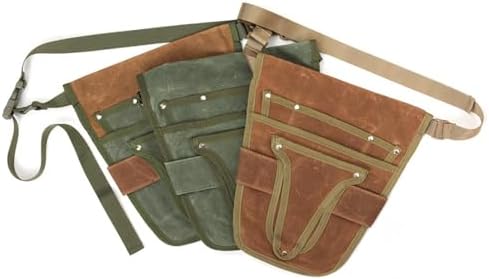 Garden Tool Belt Tool Waist Pouch Heavy Duty Waxed Canvas Adjustable DIY Utility Belt Apron Garden Waist Belt for Florists, brown