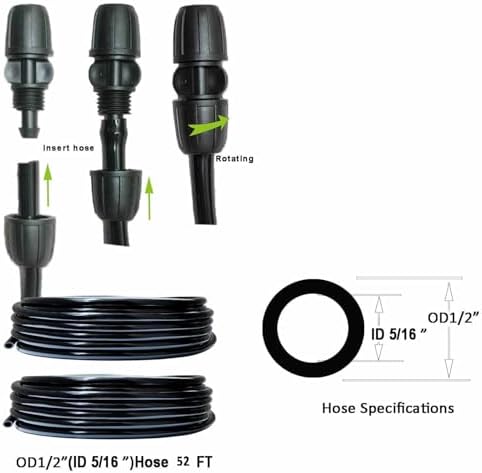 Drip Irrigation Kit 52ft 5/16“ID Inche Pipe Solutions for Large Gardens with Low Water Pressure Away from The Water Source