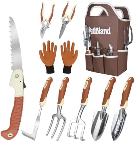 Brown Garden Tools Set 10-Piece, Gardening Gifts for Women Men