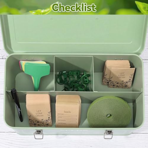 Pimoys Metal Seed Storage Box With Lid, 4 Compartments, Garden Organizer