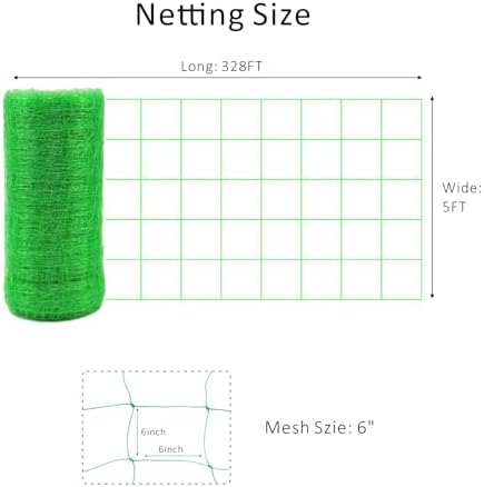 Toolazy Trellis Netting 59" x328' Green - Heavy Duty 6" Mesh Plant Support Net for Climbing Vegetables, Garden Trellis Roll for Tomato Cucumber Pea Bean Vine Grow Tent Scrog Hydroponic