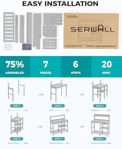 SERWALL Outdoor Potting Bench with Sink,2PC Gardening Table,Spanish Gray