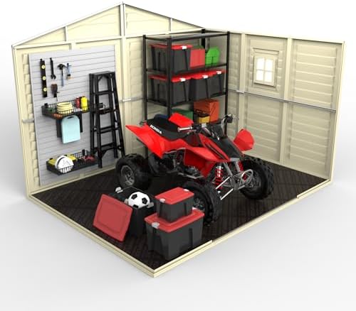 Woodbridge Plus 10.5 Ft. x 8 Ft. Vinyl Garden Storage Shed | Made of Fire Retardant PVC Resin, All-Weather, Waterproof Outdoor Solution, Store Bikes, Tools, BBQ, | Strong Structure, Maintenance Free